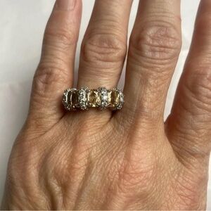 Elegant Silver tone stainless steel Women's Ring topaz rhinestones